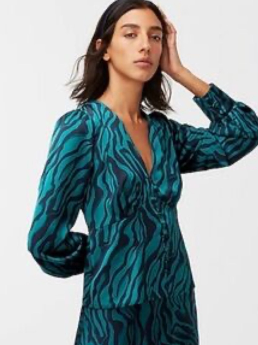 J crew Zebra-Print V-Neck Blouse in forest and Black